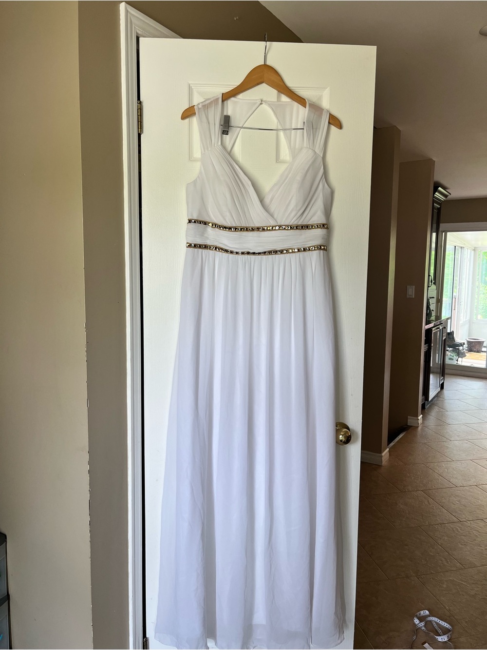 Wild Horse White Formal Maxi Dress Gold Embellished Size 16